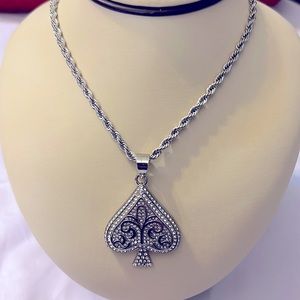 New Men’s Stainless Steel Cards Spade Pendant Heavy Link Chain Necklace